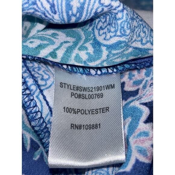 Sunny Leigh Micro Pleated Tunic Top Blouse 1X Blue Abstract Pattern Light Flowy - Picture 8 of 12